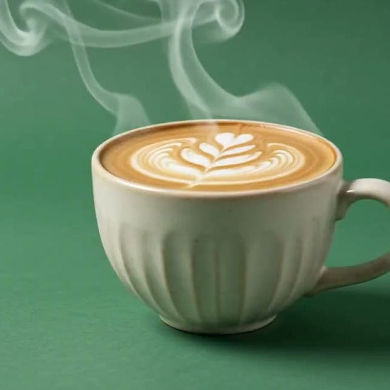 Ceramic cup of hand-poured single-origin coffee on a deep green backdrop