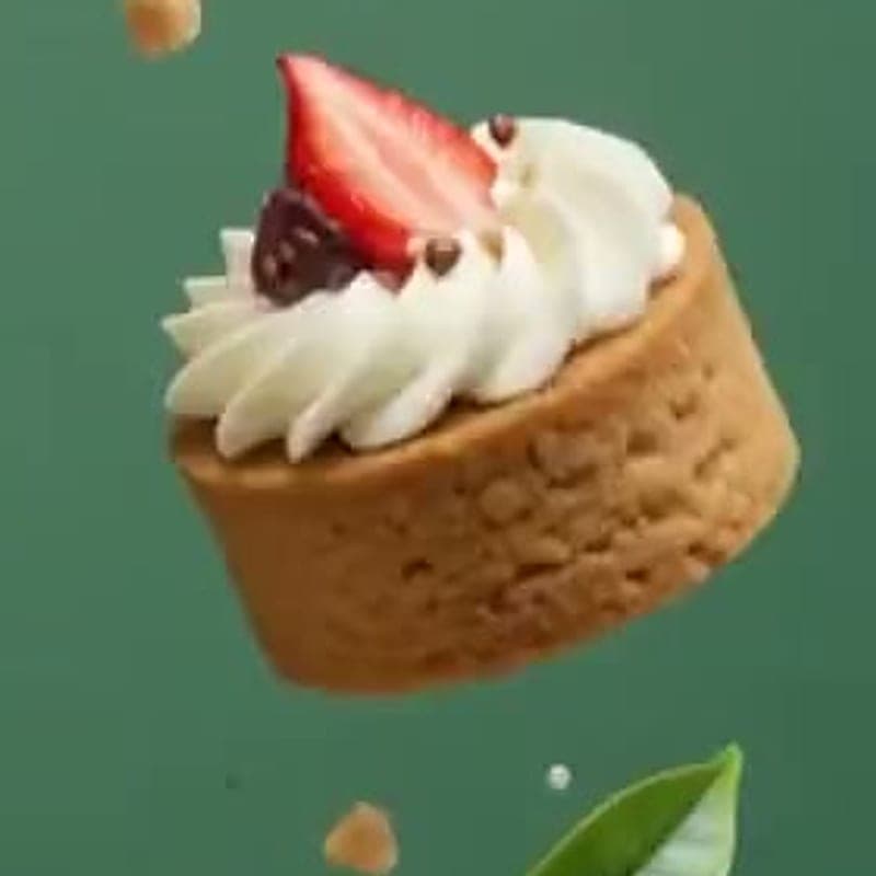 Strawberry tartlet topped with cream and a fresh strawberry